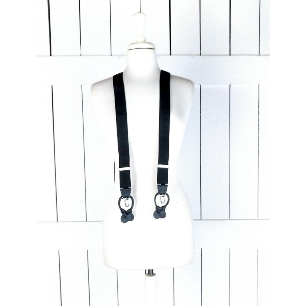 Black stretch silver clip/tab suspenders/stretch canvas braces/black suspenders - Picture 1 of 4